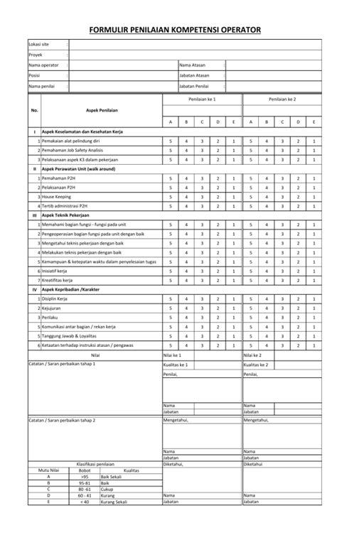 mini excavator operator evaluation form|form penilaian operator excavator.